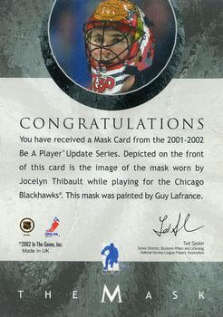 2015-16 In The Game Final Vault - 2001-02 Between The Pipes -The Mask  (Green Vault Stamp) #NNO Jocelyn Thibault Back