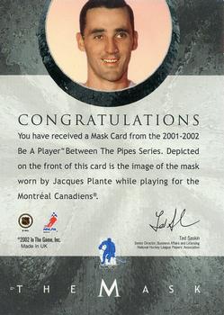 2015-16 In The Game Final Vault - 2001-02 Between The Pipes -The Mask  (Silver Vault Stamp) #NNO Jacques Plante Back