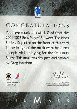 2015-16 In The Game Final Vault - 2001-02 Between The Pipes -The Mask  (Silver Vault Stamp) #NNO Curtis Joseph Back