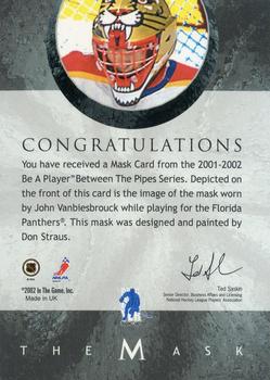 2015-16 In The Game Final Vault - 2001-02 Between The Pipes -The Mask  (Silver Vault Stamp) #NNO John Vanbiesbrouck Back
