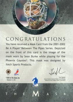 2015-16 In The Game Final Vault - 2001-02 Between The Pipes -The Mask  (Silver Vault Stamp) #NNO Sean Burke Back