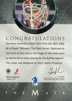 2015-16 In The Game Final Vault - 2001-02 Between The Pipes -The Mask  (Gold Vault Stamp) #NNO Martin Biron Back