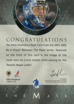 2015-16 In The Game Final Vault - 2001-02 Between The Pipes -The Mask  (Gold Vault Stamp) #NNO Curtis Joseph Back