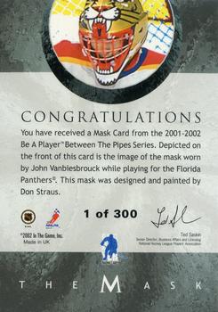 2015-16 In The Game Final Vault - 2001-02 Between The Pipes -The Mask Silver  (Green Vault Stamp) #NNO John Vanbiesbrouck Back