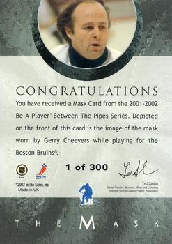 2015-16 In The Game Final Vault - 2001-02 Between The Pipes -The Mask Silver  (Green Vault Stamp) #NNO Gerry Cheevers Back
