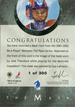 2015-16 In The Game Final Vault - 2001-02 Between The Pipes -The Mask Silver  (Green Vault Stamp) #NNO Jose Theodore Back