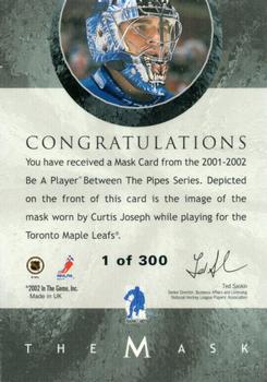 2015-16 In The Game Final Vault - 2001-02 Between The Pipes -The Mask Silver  (Green Vault Stamp) #NNO Curtis Joseph Back