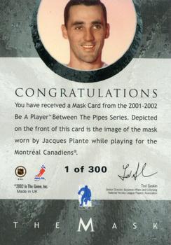 2015-16 In The Game Final Vault - 2001-02 Between The Pipes -The Mask Silver  (Silver Vault Stamp) #NNO Jacques Plante Back