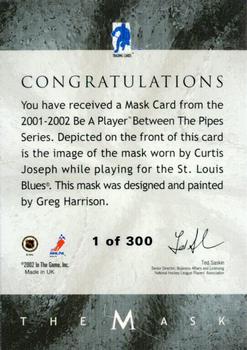 2015-16 In The Game Final Vault - 2001-02 Between The Pipes -The Mask Silver  (Silver Vault Stamp) #NNO Curtis Joseph Back