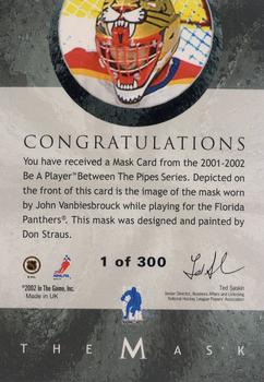 2015-16 In The Game Final Vault - 2001-02 Between The Pipes -The Mask Silver  (Silver Vault Stamp) #NNO John Vanbiesbrouck Back
