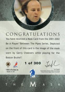 2015-16 In The Game Final Vault - 2001-02 Between The Pipes -The Mask Silver  (Silver Vault Stamp) #NNO Gerry Cheevers Back