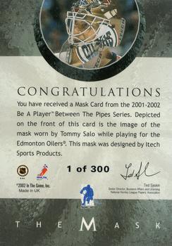 2015-16 In The Game Final Vault - 2001-02 Between The Pipes -The Mask Silver  (Silver Vault Stamp) #NNO Tommy Salo Back