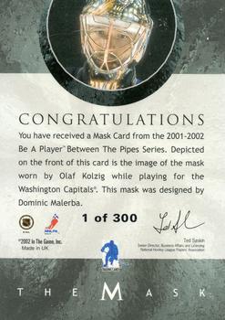 2015-16 In The Game Final Vault - 2001-02 Between The Pipes -The Mask Silver  (Silver Vault Stamp) #NNO Olaf Kolzig Back