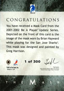 2015-16 In The Game Final Vault - 2001-02 Between The Pipes -The Mask Silver  (Silver Vault Stamp) #NNO Brian Hayward Back