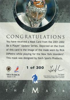 2015-16 In The Game Final Vault - 2001-02 Between The Pipes -The Mask Silver  (Silver Vault Stamp) #NNO Rick DiPietro Back