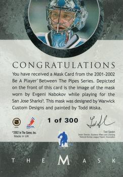 2015-16 In The Game Final Vault - 2001-02 Between The Pipes -The Mask Silver  (Gold Vault Stamp) #NNO Evgeni Nabokov Back
