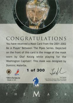 2015-16 In The Game Final Vault - 2001-02 Between The Pipes -The Mask Silver  (Gold Vault Stamp) #NNO Olaf Kolzig Back