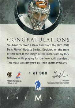 2015-16 In The Game Final Vault - 2001-02 Between The Pipes -The Mask Silver  (Gold Vault Stamp) #NNO Rick DiPietro Back