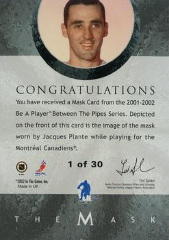 2015-16 In The Game Final Vault - 2001-02 Between The Pipes -The Mask Gold  (Green Vault Stamp) #NNO Jacques Plante Back