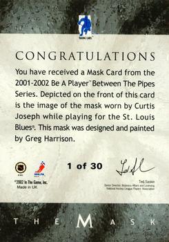 2015-16 In The Game Final Vault - 2001-02 Between The Pipes -The Mask Gold  (Green Vault Stamp) #NNO Curtis Joseph Back