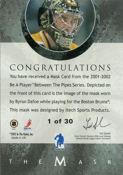 2015-16 In The Game Final Vault - 2001-02 Between The Pipes -The Mask Gold  (Green Vault Stamp) #NNO Byron Dafoe Back