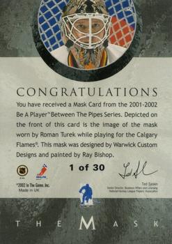 2015-16 In The Game Final Vault - 2001-02 Between The Pipes -The Mask Gold  (Green Vault Stamp) #NNO Roman Turek Back