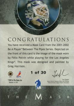 2015-16 In The Game Final Vault - 2001-02 Between The Pipes -The Mask Gold  (Green Vault Stamp) #NNO Felix Potvin Back
