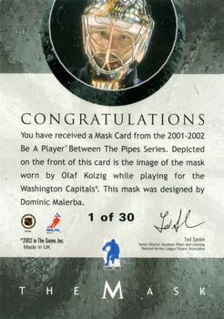 2015-16 In The Game Final Vault - 2001-02 Between The Pipes -The Mask Gold  (Green Vault Stamp) #NNO Olaf Kolzig Back