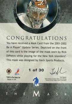 2015-16 In The Game Final Vault - 2001-02 Between The Pipes -The Mask Gold  (Green Vault Stamp) #NNO Rick DiPietro Back