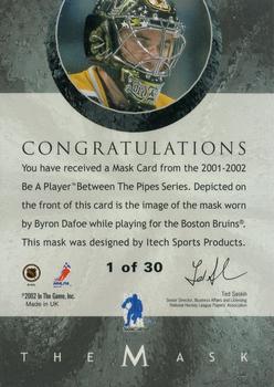 2015-16 In The Game Final Vault - 2001-02 Between The Pipes -The Mask Gold  (Silver Vault Stamp) #NNO Byron Dafoe Back