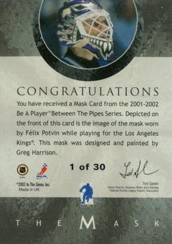 2015-16 In The Game Final Vault - 2001-02 Between The Pipes -The Mask Gold  (Silver Vault Stamp) #NNO Felix Potvin Back