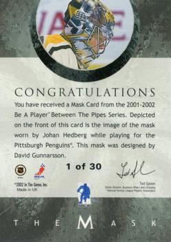 2015-16 In The Game Final Vault - 2001-02 Between The Pipes -The Mask Gold  (Silver Vault Stamp) #NNO Johan Hedberg Back