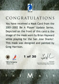 2015-16 In The Game Final Vault - 2001-02 Between The Pipes -The Mask Gold  (Silver Vault Stamp) #NNO Brian Hayward Back