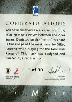 2015-16 In The Game Final Vault - 2001-02 Between The Pipes -The Mask Gold  (Gold Vault Stamp) #NNO Gilles Gratton Back