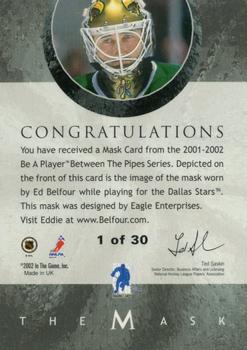 2015-16 In The Game Final Vault - 2001-02 Between The Pipes -The Mask Gold  (Gold Vault Stamp) #NNO Ed Belfour Back