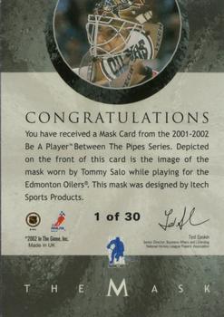 2015-16 In The Game Final Vault - 2001-02 Between The Pipes -The Mask Gold  (Gold Vault Stamp) #NNO Tommy Salo Back