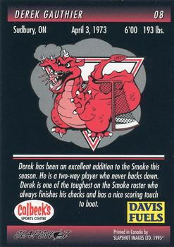 1994-95 Slapshot Brantford Smoke (CoHL) #8 Derek Gauthier Back