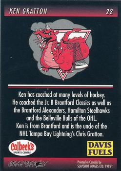 1994-95 Slapshot Brantford Smoke (CoHL) #22 Ken Gratton Back