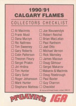 1990-91 IGA Calgary Flames #30 Checklist Back