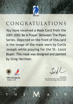 2001-02 Be a Player Between the Pipes - The Mask  Toronto Fall Expo #NNO Curtis Joseph Back
