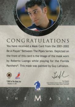 2001-02 Be a Player Between the Pipes - The Mask  Toronto Fall Expo #NNO Roberto Luongo Back