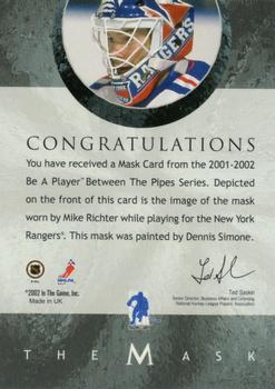 2001-02 Be a Player Between the Pipes - The Mask  Toronto Fall Expo #NNO Mike Richter Back