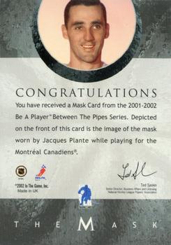 2001-02 Be a Player Between the Pipes - The Mask  Chicago SportsFest 2002 #NNO Jacques Plante Back