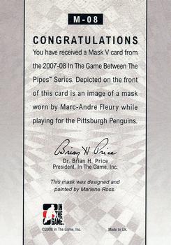 2015-16 In The Game Final Vault - 2007-08 In The Game Between The Pipes - The Mask V (Green Vault Stamp) #M-08 Marc-Andre Fleury Back