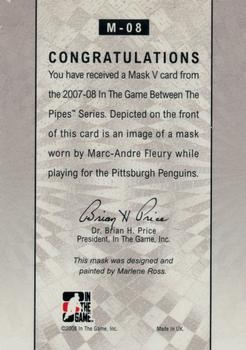 2015-16 In The Game Final Vault - 2007-08 In The Game Between The Pipes The Mask V   (Silver Vault Stamp) #M-08 Marc-Andre Fleury Back