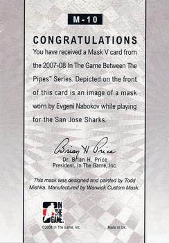 2015-16 In The Game Final Vault - 2007-08 In The Game Between The Pipes The Mask V   (Silver Vault Stamp) #M-10 Evgeni Nabokov Back