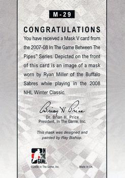 2015-16 In The Game Final Vault - 2007-08 In The Game Between The Pipes The Mask V   (Silver Vault Stamp) #M-29 Ryan Miller Back