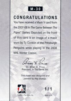 2015-16 In The Game Final Vault - 2007-08 In The Game Between The Pipes The Mask V Black  (Silver Vault Stamp) #M-30 Ty Conklin Back