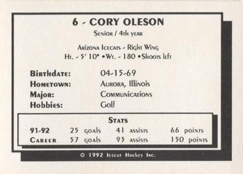 1992-93 Arizona Icecats (ACHA) #NNO Cory Oleson Back