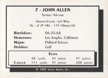 1992-93 Arizona Icecats (ACHA) #NNO John Allen Back